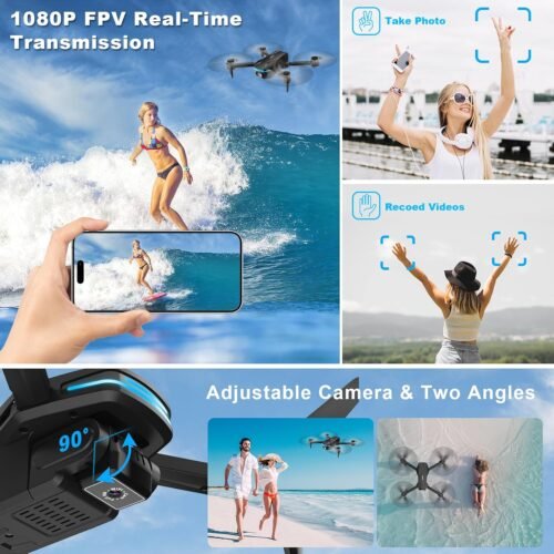 Drone with Camera 1080P HD FPV Foldable Drone for Beginners and Kids, Quadcopter with Voice Gesture Control with Carrying Case, One Key Take Off/Land, Optical Flow Positioning, 360° Flip, Waypoint Fly - 이미지 2