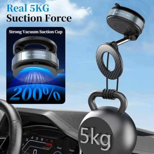 PlusAcc Vacuum Magnetic Phone Holder for Car - Suction Cup Phone Mount 360° Rotatable Foldable Portable Strong Magnet Stand for iPhone 16/15/14/13 in Gym, Mirror, Smooth Surface, All Vehicles - 이미지 5