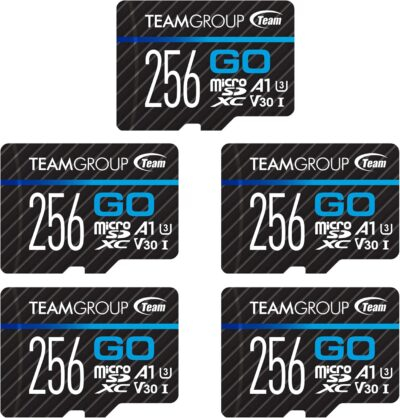 TEAMGROUP GO Card 256GB x 5 PACK Micro SDXC UHS-I U3 V30 4K for GoPro & Drone & Action Cameras High Speed Flash Memory Card with Adapter for Outdoor Sports, 4K Shooting, Nintendo-Switch TGUSDX256GU363