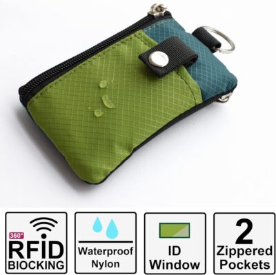 Minimalist RFID Blocking Small Wallet with ID Window,WaterResistant Zip Id Case Wallet with Lanyard Keychain for Cards,Cash,Travel,Women,Men (GreenOnion+DarkGreen) - 이미지 2
