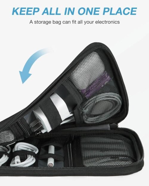 BAGSMART Electronics Travel Organizer Case, Tech Accessories Cord Storage Bag for Phone, Power Bank, SD Card, Cables, Black - 이미지 6
