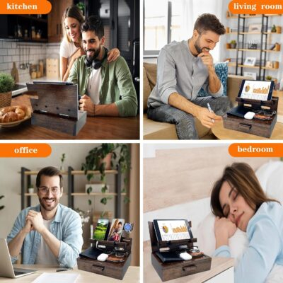 Gifts for Men Women Husband Son Boyfriend Him Nightstand Organizer Wood Phone Docking Station Birthday Gifts (Walnut) - 이미지 4