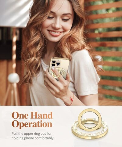 GVIEWIN Magnetic Phone Ring Holder, Compatible with MagSafe Phone Grip with Adjustable Stand, Magnet Phone Ring Kickstand for iPhone 16 Pro Max/Plus/15/14/13/12 Series/Other Phones (Glitter/Gold) - 이미지 6