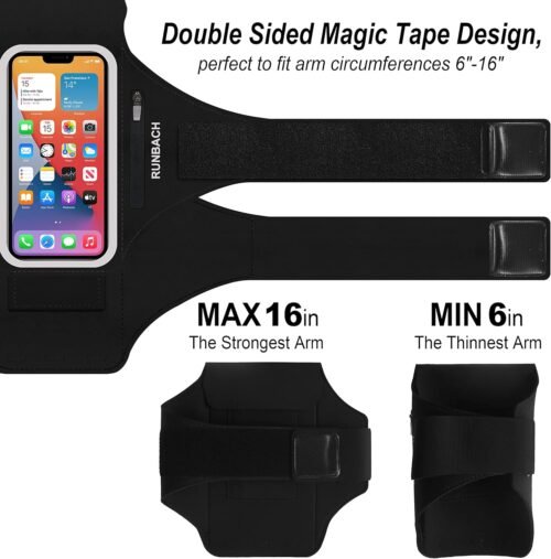 Armband for iPhone 16 Pro Max/16 Plus/15 Pro Max/15 Plus/iPhone 14 Pro Max/14 Plus/13,12,11 Pro Max/XS Max,Water Resistant Sport Armband with Zipper Slot for Airpods and Keys (Black) - 이미지 7