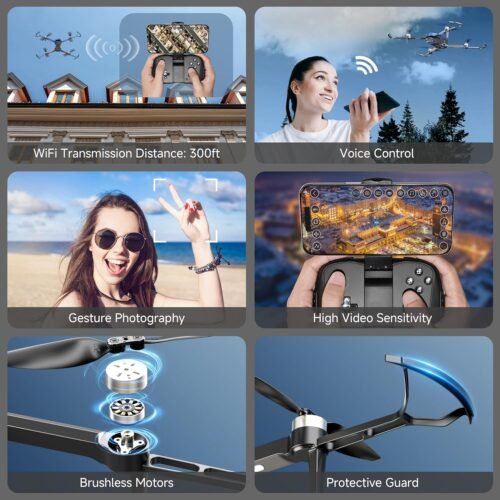 Drones with Camera for Adults 4K Brushless Motor Drone for Kids Beginners, FPV Foldable RC Quadcopter with Propeller Guards, 2 Batteries, 1500mAh, 130° Lens, WiFi, Voice Control, Gesture Photography, Gift Toys for Men Boys - 이미지 2