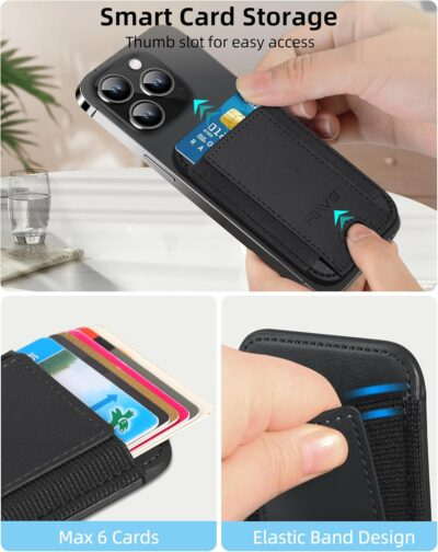 for MagSafe Wallet, Strongest Magnetic Wallet for iPhone 16/15/14/13/12 Series, 7 Cards Holder, Magnetic Phone Wallet, Leather Minimalist Slim RFID for iPhone Wallet, 1 Slot, Black & Black - 이미지 6