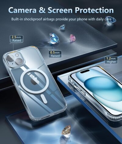FNTCASE for iPhone 15 Case: for iPhone 14 Case | iPhone 16e Case Support Magnetic Charging Military Grade Drop Protection Anti Yellowing | Rugged Shockproof Cell Phone Cover - 6.1 inch (Clear) - 이미지 5
