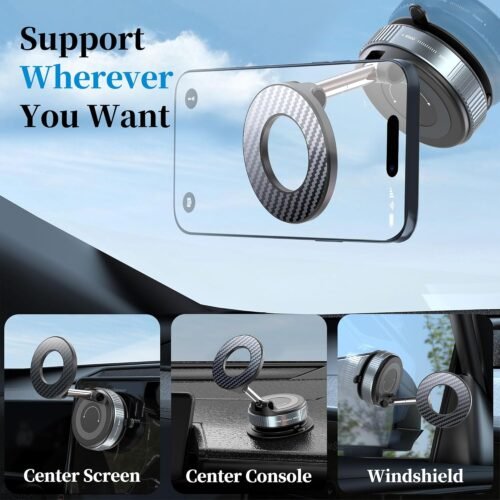 PlusAcc Vacuum Magnetic Phone Holder for Car - Suction Cup Phone Mount 360° Rotatable Foldable Portable Strong Magnet Stand for iPhone 16/15/14/13 in Gym, Mirror, Smooth Surface, All Vehicles - 이미지 3