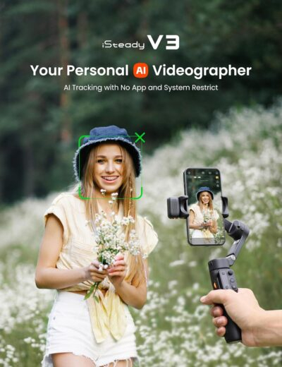 Hohem iSteady V3 Gimbal Stabilizer for Smartphone, 3-Axis Stabilization with AI Tracker, Detachable Remote Control, Built-in Extension Rod and Tripod, Portable and Foldable, Video Recording, Black - 이미지 2
