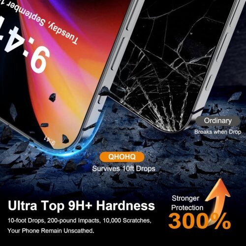 QHOHQ for iPhone 16 Pro Max Privacy Screen Protector + Camera Lens Protector, [Military Grade Shatterproof], Top 9H+ Anti Spy Glass, Full Edge Coverage, Ultra Durable,with Installation Tool [3+3 Pack] - 이미지 4