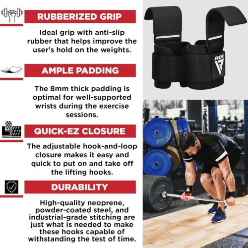 RDX Weight Lifting Hooks Straps Pair, Non-Slip Rubber Coated Grip, 7mm Neoprene Padded Wrist Wrap Support Powerlifting Deadlift Pull Up Fitness Strength Training, Gym Bodybuilding Workout, Men Women - 이미지 7