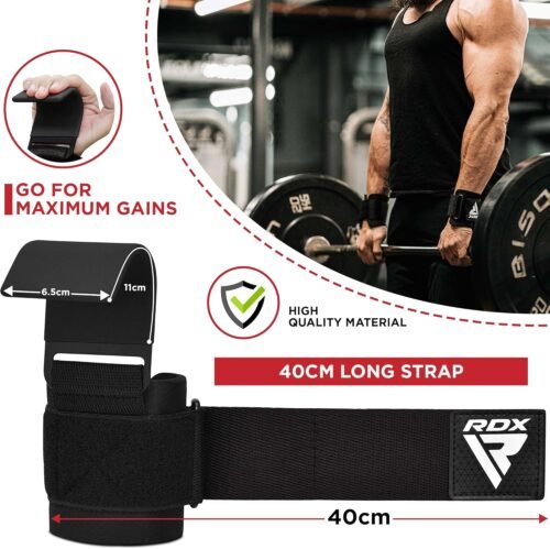 RDX Weight Lifting Hooks Straps Pair, Non-Slip Rubber Coated Grip, 7mm Neoprene Padded Wrist Wrap Support Powerlifting Deadlift Pull Up Fitness Strength Training, Gym Bodybuilding Workout, Men Women - 이미지 3