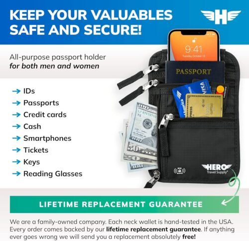 HERO Neck Wallet, RFID Blocking Passport Holder - Easy to Conceal and Pouch - 이미지 2