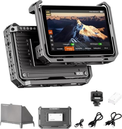 VILTROX DC-X2 6 Inch Touchscreen Camera Field Monitor with Rig Cage, Professional Photographic Monitor 4K HDMI 1.4, 2000 nits, Camera Monitor with Battery, Sunshade Hood, USB A 3D Lut