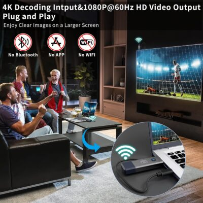 Wireless HDMI Transmitter and Receiver, 165ft/50m Wireless HDMI for 4K Decode Input 1080P Output, Plug&Play Portable 2.4G/5.8G for Video and Audio to Monitor from PC/Projector/TV Box - 이미지 3