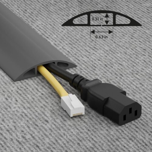 D-Line 6ft Floor Cord Cover, Cable Channel, Protect Cords, Prevent Trips - 0.63" W x 0.31" H - Gray - 이미지 3