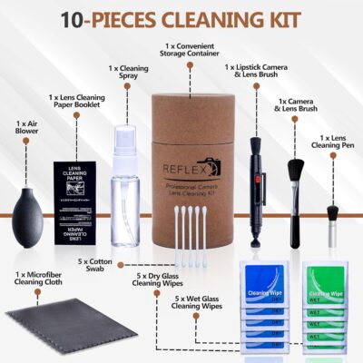 REFLEX CAMERA Professional 19 in 1 Camera Cleaning Kit, Camera Lens Cleaning Kit with Lens Pen, Air/Dust Blower, Microfiber Lens Cloth, Sensor Cleaning Swabs, Lens Solution & Handy Storage Container