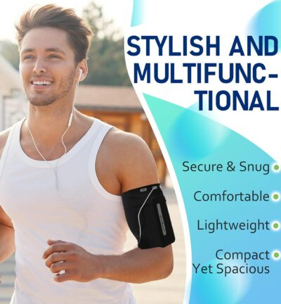 HiRui Running Armband Sleeve Universal Sports Armband Cell Phone Holder Armband for Exercise Workout, Compatible with iPhone 16/15/14/13/Plus/Pro Samsung Galaxy All Phones (M, Black) - 이미지 2