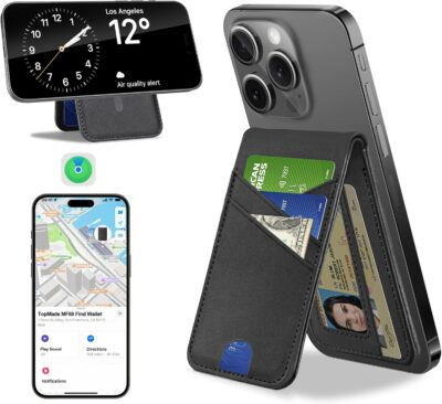TopMade for MagSafe Wallet, Works with Apple Find My, Magnetic Wallet for iPhone 16/15/14/13/12 Series, for iPhone Wallet Stand with Finder Tracker, 6 Card Holder, RFID Blocking, Slim, Black