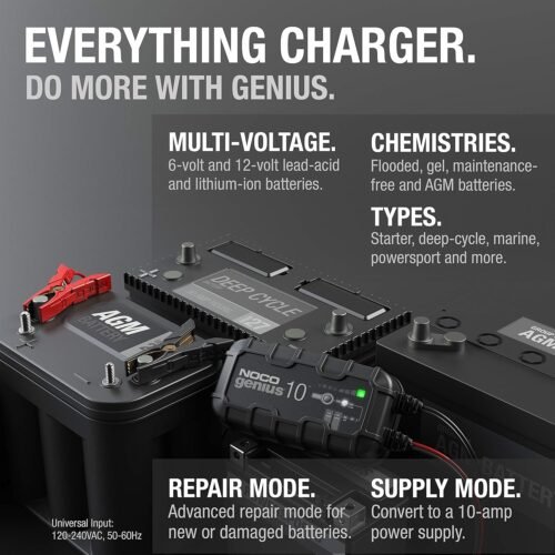 NOCO GENIUS10, 10A Smart Car Battery Charger, 6V and 12V Automotive Charger, Battery Maintainer, Trickle Charger, Float Charger and Desulfator for Motorcycle, ATV, Lithium and Deep Cycle Batteries - 이미지 5