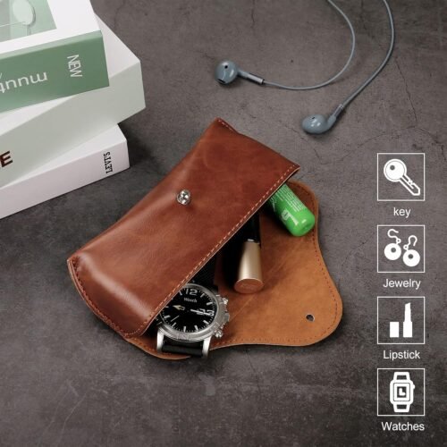 Portable Leather Glasses Case,Flexible Sunglasses Pouch Slim Case for Women Men Horizontal Eyeglass Case - 이미지 6