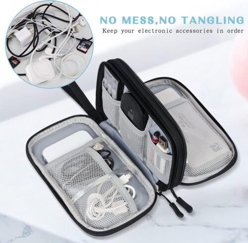 FYY Travel Cable Organizer Pouch Electronic Accessories Carry Case Portable Waterproof Double Layers All-in-One Storage Bag for Cord, Charger, Phone, Earphone Black - 이미지 6