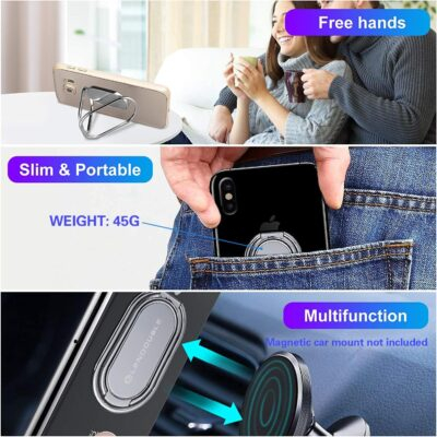 Foldable Cell Phone Stand for Desk, Adjustable Cellphone Ring Holder Finger Kickstand for Office Desktop & Magnetic Car Mount, Rotatable Multi-Angle Hand Grip for iPhone 16 15 Smartphones Back Case - 이미지 3