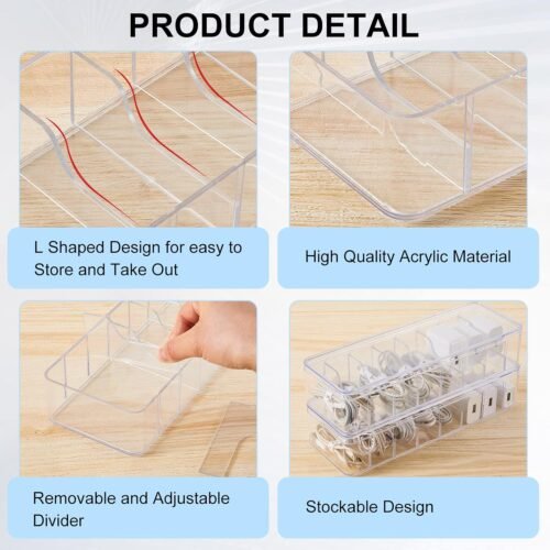 Tatuo 4 Pcs Cable Organizer with 40 Wire Ties, Clear Plastic Cord Charger Storage Box with Clear Lid for Home Office Desk Organization and Accessories - 이미지 3