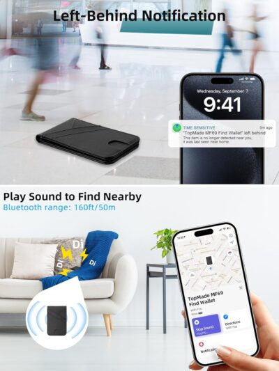 TopMade for MagSafe Wallet, Works with Apple Find My, Magnetic Wallet for iPhone 16/15/14/13/12 Series, for iPhone Wallet Stand with Finder Tracker, 6 Card Holder, RFID Blocking, Slim, Black - 이미지 5