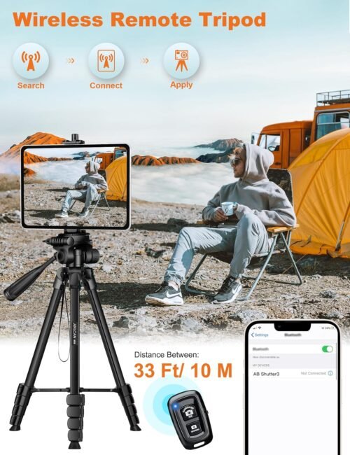 JOILCAN Phone Tripod Stand, 68" Tripod for iPad iPhone Tablet with Remote Universal Holder Carry Bag, Travel Aluminum Tripod for Video Recording Photos Vlogging Compatible with iPad Pro iPhone Camera - 이미지 3