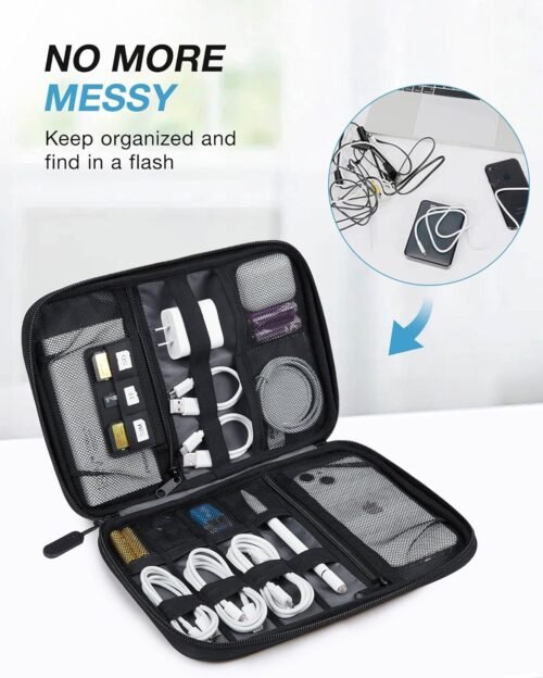 BAGSMART Electronics Travel Organizer Case, Tech Accessories Cord Storage Bag for Phone, Power Bank, SD Card, Cables, Black - 이미지 2