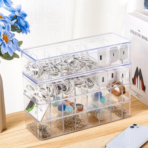 Tatuo 4 Pcs Cable Organizer with 40 Wire Ties, Clear Plastic Cord Charger Storage Box with Clear Lid for Home Office Desk Organization and Accessories - 이미지 6