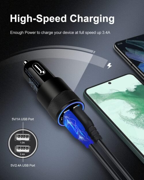 [5pcs] Car Charger Adapter, AILKIN USB Multi Port Cigarette Lighter Fast Charging Power Block plug for iPhone 16 15 14 13 Pro Max, Samsung Galaxy S24 Ultra S8 LG Moto, 3.4A Dual Cargador Carro for Car - 이미지 2