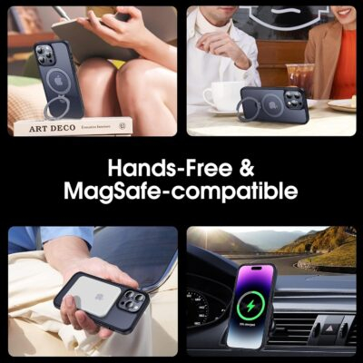 CASEKOO Designed for iPhone 14 Pro Max Case with Magnetic Invisible Stand [Military Drop Protection] [Compatible with MagSafe] Shockproof Slim Matte Translucent Promax Case 6.7 Inch, Black - 이미지 4