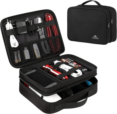 MATEIN Electronics Organizer Travel Case, Water Resistant Cable Organizer Bag for Travel Essentials, Gifts for Men, Storage Bag as Accessories for Phone, Cord, Tablet, Black