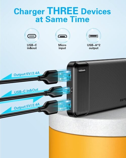 AsperX 2-Pack 10000mAh USB C Output Portable Charger Power Bank Fast Charging, Portable Phone Charger External Battery Pack for iPhone, Samsung, Google LG and Heated Vest - 이미지 4