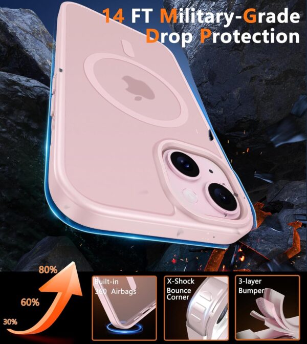FNTCASE Military-Grade Pink iPhone 15 Cover: Slim, Shockproof & Translucent Design for Ultimate Toughness Across All Models! - Image 6