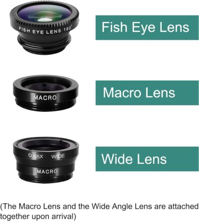 Phone Lens,by Ailun,3 in 1 Clip on 180 Degree Fish Eye Lens+0.65X Wide Angle+10X Macro Lens,Universal HD Camera Lens Kit for Mobile Phone,Cellphone,Smart Phone - 이미지 2