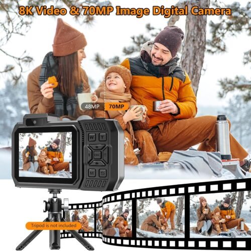 UHD 8K Underwater Camera, 70MP 33FT WiFi Waterproof Digital Camera with 64GB Card, Auto Focus Waterproof Dual-Screen Selfie 2500mAh Battery, 18X Floatable Digital for Snorkeling, Orange - 이미지 2