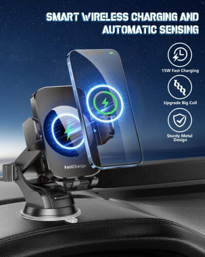 Wireless Car Charger, Fast Charging Phone Holder 3 in 1 Phone Mount Auto Clamping Car Accessories Compatible with iPhone 16 15 14 13 12 11 Xs XR, Samsung S23 Ultra S22 S21 S20/S10+ S9+ Note 9 - 이미지 2