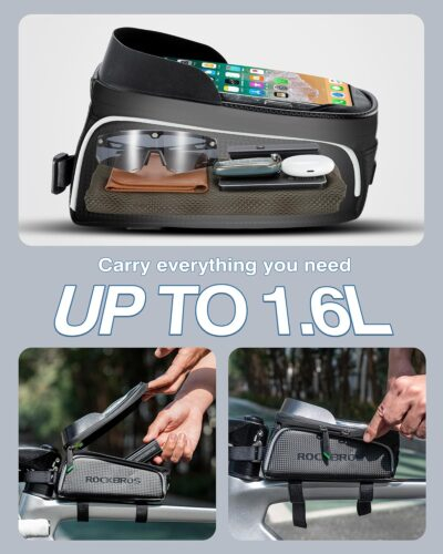 ROCKBROS Bike/Bicycle Phone Front Frame Bag, Waterproof, Tube Bag,Cycling Pouch, Bike Accessories for Men Compatible Phone Under 6.5” - 이미지 5