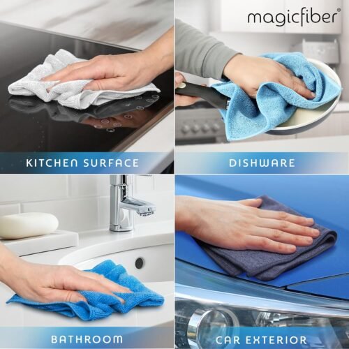 MagicFiber Microfiber Cleaning Cloth - 12 Pack, Large 13" x13” Highly Absorbent Streak-Free Micro Fiber Cleaning Rags Towels for House, Car, Windows, Housekeeping, Household Dusting, Kitchen - 이미지 4
