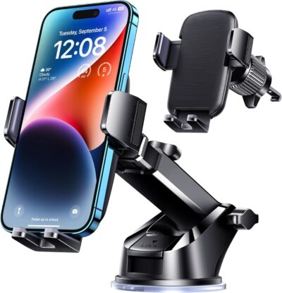 TICILFO Phone Mount for Car Phone Holder [Military-Grade Suction & Stable Clip] Car Phone Holder Mount Windshield Dashboard Air Vent Universal Automobile Mount Fit for All iPhone Android Smartphones