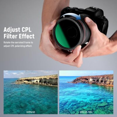NEEWER 2 in 1 82mm Variable ND Filter ND2–ND32&CPL Filter(Circular Polarizer Filter) No X Cross/30 Layer Nano Coated/HD Optical Glass/Ultra Slim Aluminum Alloy Frame/Water Repellent/Scratch Resistant - 이미지 3