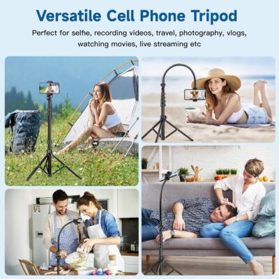 Phone Tripod Stand, 85" Tall Cellphone Tripod for iPhone with Gooseneck Remote, Flexible Portable Phone Stand for Recording, Compatible with iPhone 14 13 12 pro Android Camera - 이미지 4