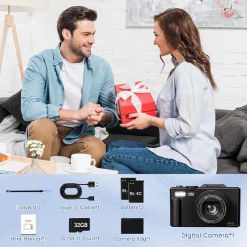 4K Digital Camera for Photography with 3" 180°Flip Screen,64MP Vlogging Camera for YouTube, HD WiFi Compact Camera with Flash, 18X Digital Zoom, 32GB TF Card & 2 Batteries（Black） - 이미지 7