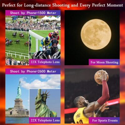 Phone Camera Lens Kit 10 in 1 for iPhone Samsung Pixel Android, 22X Telephoto Lens, 0.62X Super Wide Angle Lens&25X Macro Lens, 235° Fisheye,Kaleidoscopes, Starlight，Tripod，for Most Smartphone Black - 이미지 5