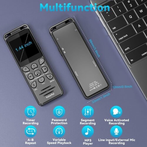 144GB Digital Voice Recorder with Playback, Volorful 1536Kbps Audio Recorder for Interviews Meetings, Voice Activated Recorder Recording Device with Noise Reduction, MP3 Stereo Player, Microphone - 이미지 6