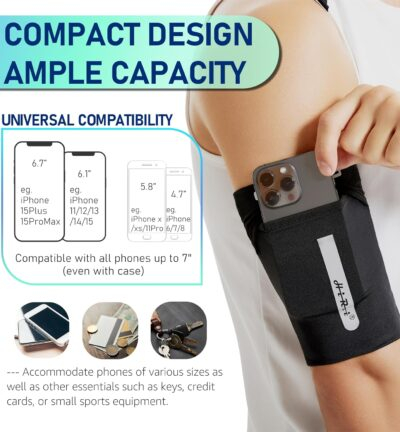 HiRui Running Armband Sleeve Universal Sports Armband Cell Phone Holder Armband for Exercise Workout, Compatible with iPhone 16/15/14/13/Plus/Pro Samsung Galaxy All Phones (M, Black) - 이미지 5