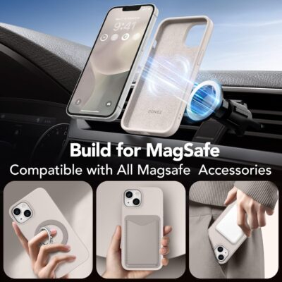 GONEZ Magnetic for iPhone 14 Case, Compatible with Magsafe, with Screen Protector + Camera Protector, Anti-Scratch Microfiber Lining, Liquid Silicone Shockproof Protective Phone Case, Stone - 이미지 4